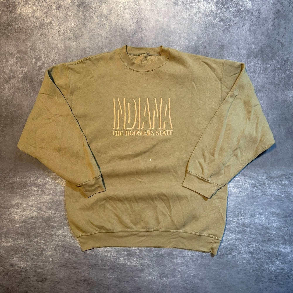 Vintage Indiana The Hoosiers State Embroidered‎ Sweatshirt Green Mens XL